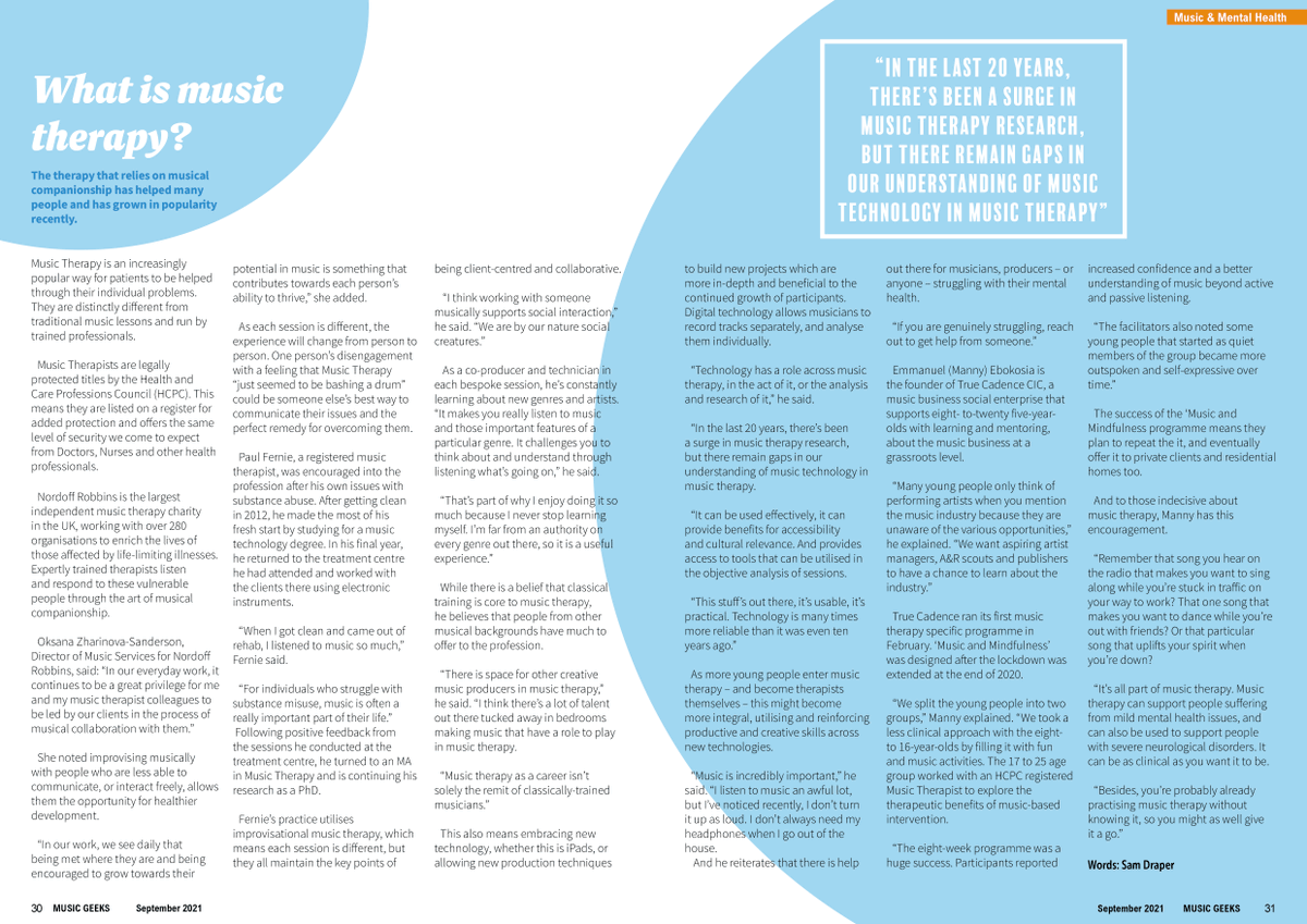 Check out this interesting extract taken from <a href="/MusicGeeksUK/">Music Geeks Magazine</a>'s Issue #2 with a contribution from our Founder here at True Cadence. Issue #2 on Music &amp; Mental Health is Out 24th September. Pre-orders will be available soon via musicgeeks.co.uk. Support via link in their bio.