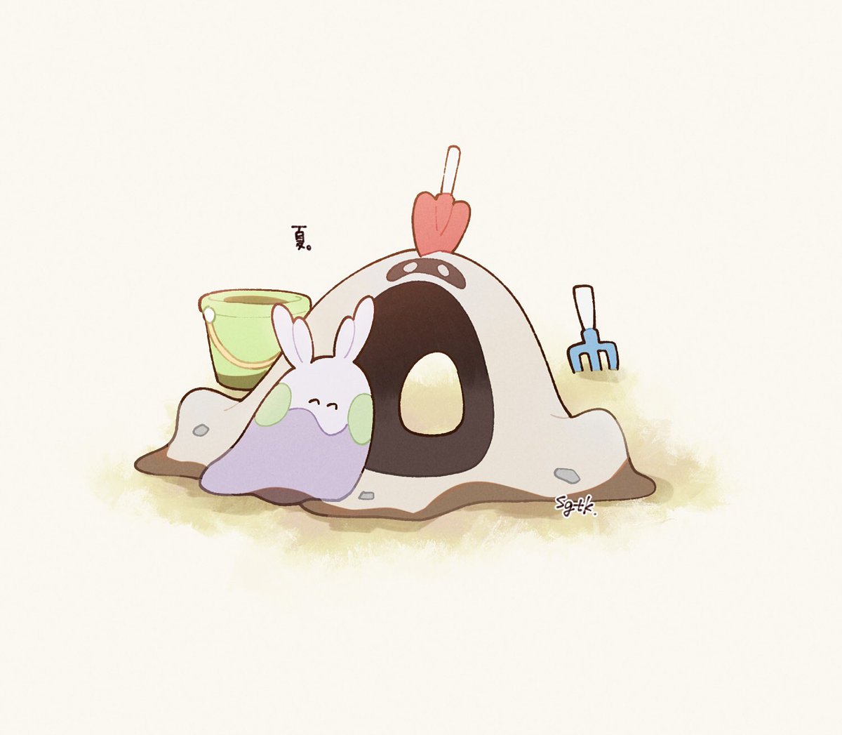 pokemon (creature) no humans closed eyes closed mouth bucket sand tongue  illustration images