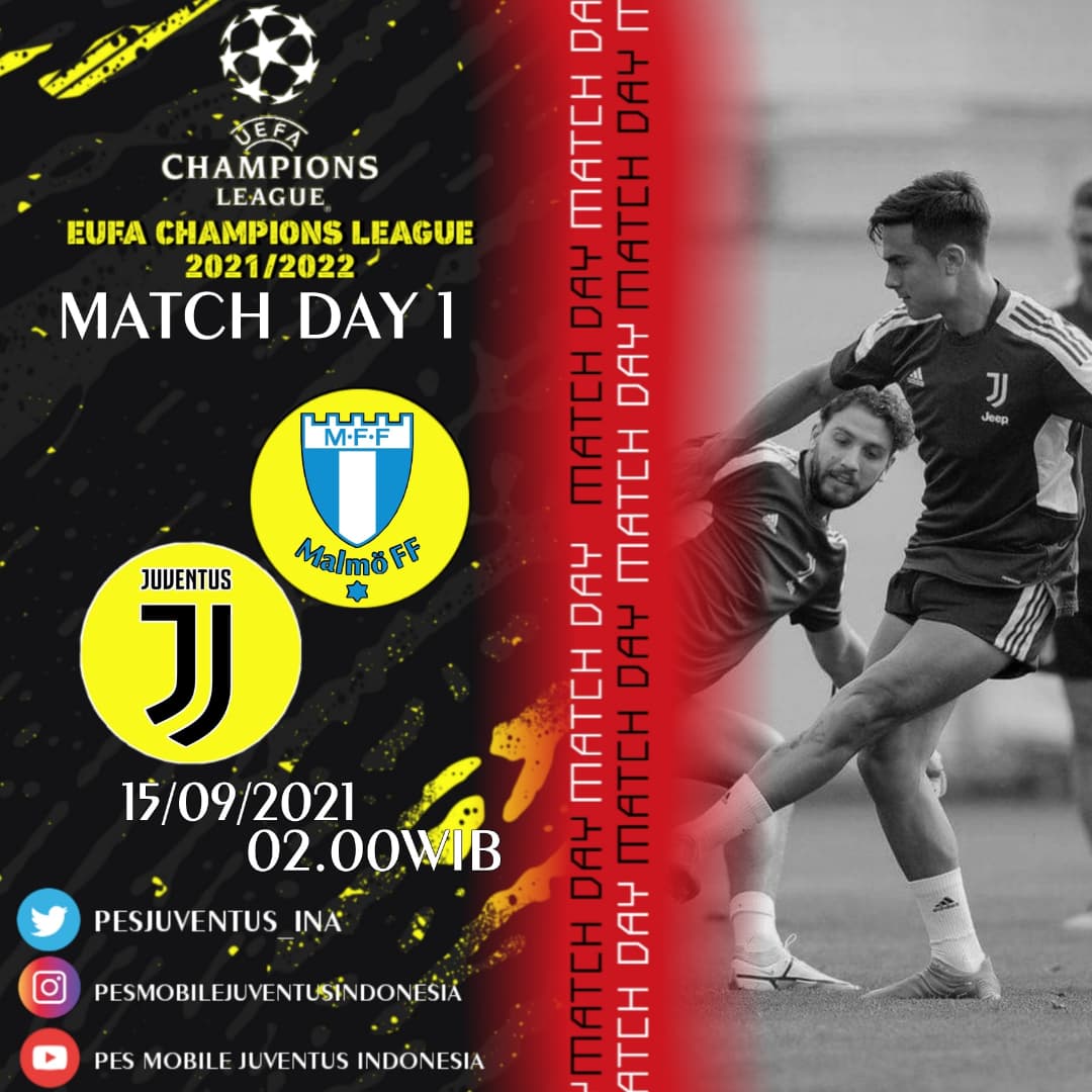 juventiniesport's tweet photo. UEFA CHAMPIONS LEAGUE 2021/2022 @ChampionsLeague 

Match Day 1

@Malmo_FF 
🆚
@juventusfc 

Indonesia Time
Rabu, 15/09/2021
02.00WIB

#uefachampionsleague
#matchday1
#forzapmji
#forzajuve
#finoallafine
#pmjisiamonoi
#juventussiamonoi https://t.co/oouCKnz0FI