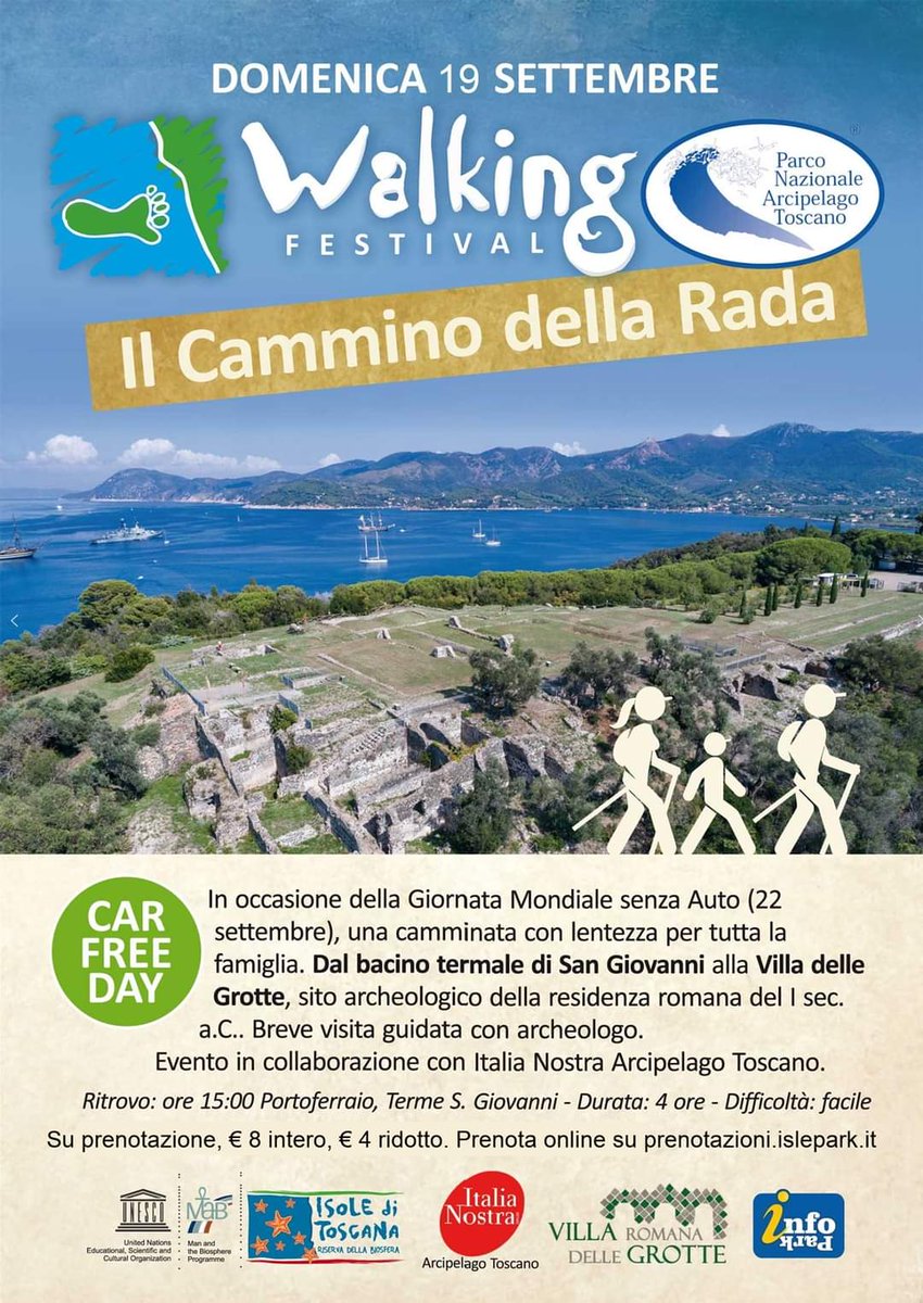 🥾In occasione della Giornata Mondiale senz'Auto il Parco propone un trekking urbano a Portoferraio adatto a tutti! Prenota qui 👇
infopark.sl3.eu/book-now/1-elb…

<a href="/isoletoscane/">parcoisoletoscane</a>
<a href="/festivalcammina/">FestivalCamminare</a>
#isoladelba
#Elba
#isoletoscane