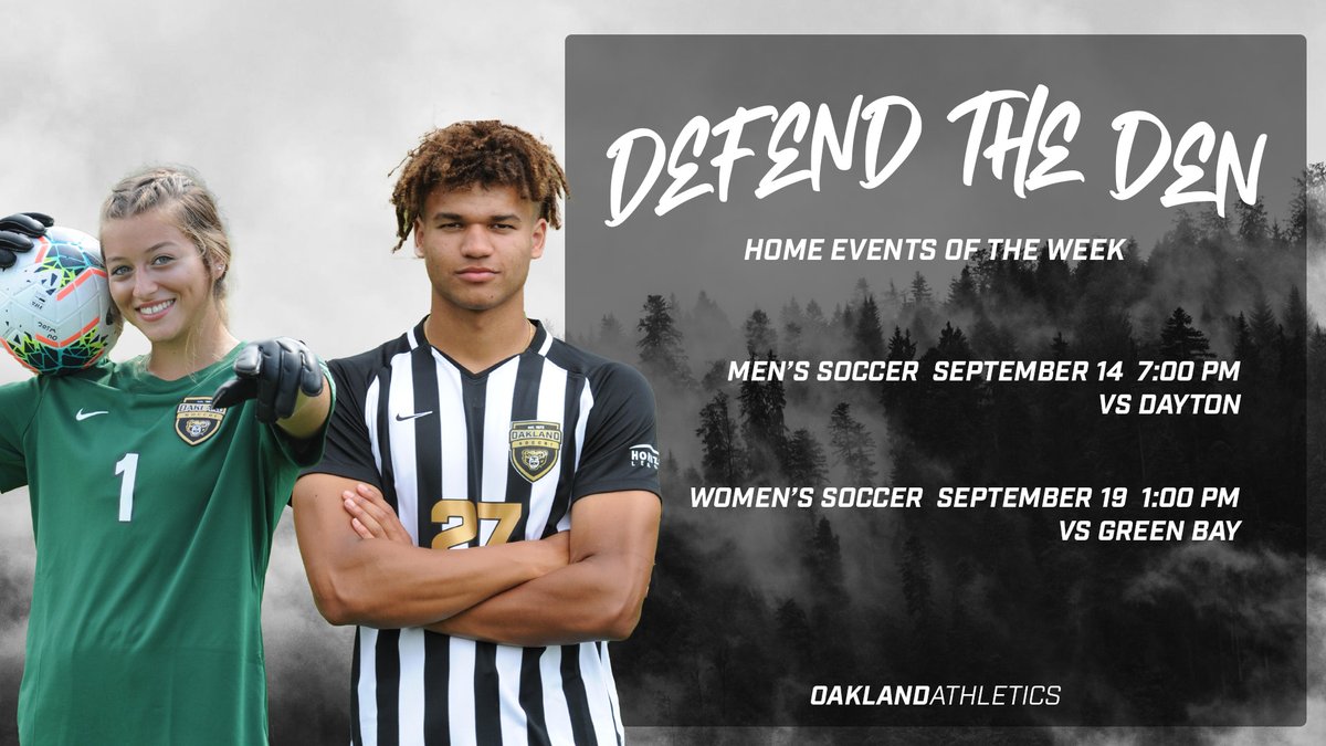 It starts 𝙏𝙊𝙉𝙄𝙂𝙃𝙏‼️

🏠 Events this week⤵️

9.14 | <a href="/OaklandMSOC/">Oakland Men’s Soccer</a> 🆚 Dayton | 7 p.m.
9.19 | <a href="/OaklandWSOC/">Oakland Women's Soccer</a> 🆚 Green Bay | 1 p.m.