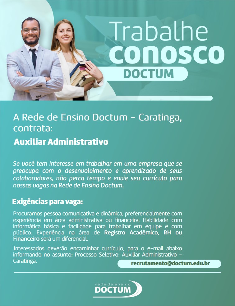 rededoctum's tweet photo. A Rede de Ensino Doctum está com vagas abertas para atuação em Caratinga:

- Auxiliar Administrativo
- Programador de Sistema de Informação

Interessados devem enviar currículo para o e-mail: recrutamento@doctum.edu.br 

#vaga #doctum #tech #administrativo #caratinga https://t.co/BfmYISz3J5
