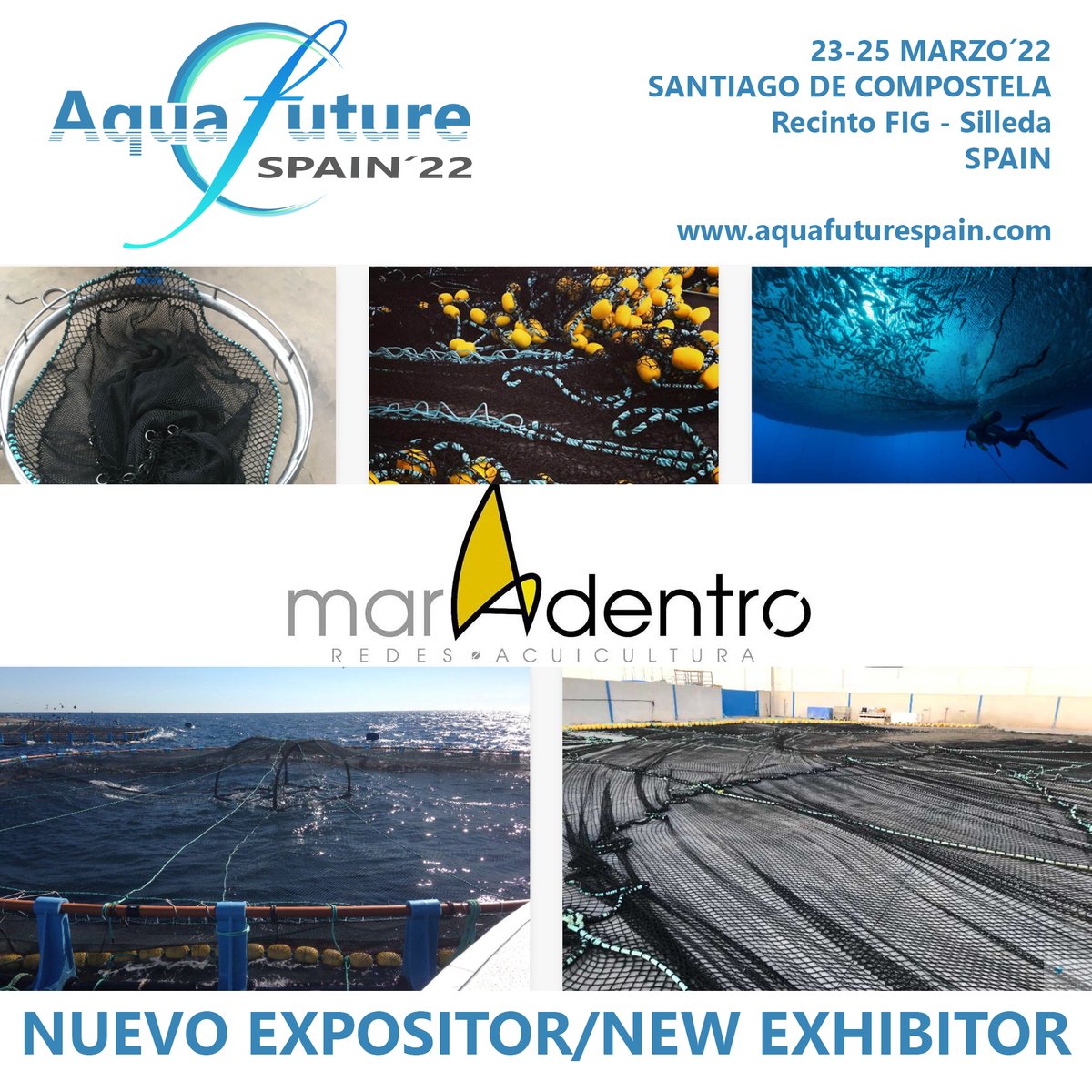 Nuevo expositor en aquafuturespain.com, desde Murcia-España, REDES MAR ADENTRO, empresa dedicada al diseño y construcción de redes, reparación, lavado y desinfección y tratamientos de antifouling.