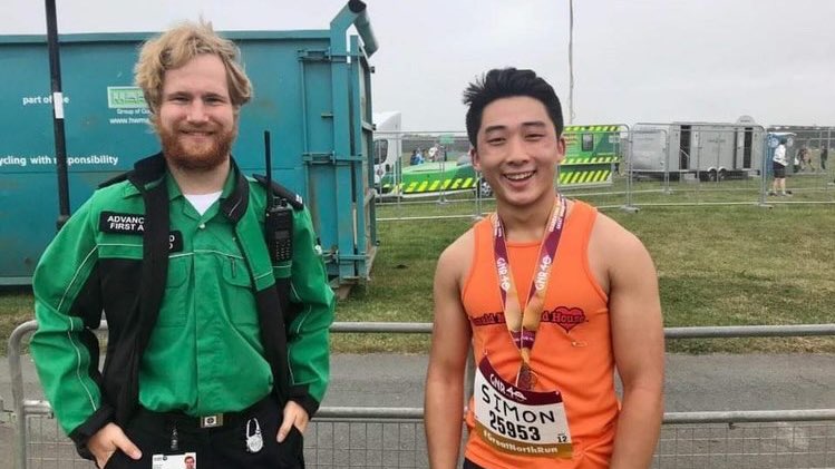SJA_Students's tweet photo. We love to see it! 🤩 Here’s Dominic and Simon from @NewcastleFASOC after volunteering at, and participating in, the Great North Run. Congratulations and thank you to everyone who ran or volunteered this weekend! 💚 #SJAStudents https://t.co/pbPwFEiRi5