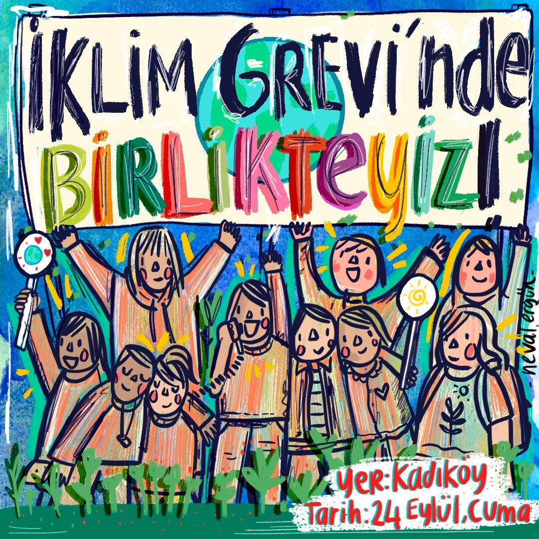 İklim Grevi’nde hep birlikteyiz! 🌍💪🏼

Bilime dayanan, adil bir iyileşmeyi sağlamak için; iklim adaletini temele alan ve gerçekçi taahhütlere dayanacak bir iklim politikası talebiyle genç iklim aktivistleri bir araya geliyor.
#i̇klimgrevi2021
tasarım: @nevalergun