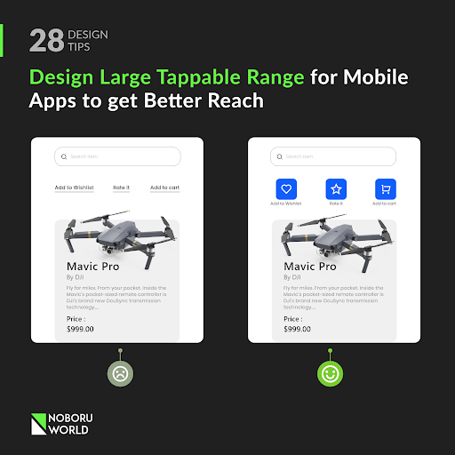 noboru_world's tweet photo. Using smaller icons or clickable text for mobile-specific design could be less effective. 

Comparatively, using a larger tappable range ensures better visibility, better interaction making it more impactful and enhancing the user experience.

#noboruworld #uiux #mobileappsdesign https://t.co/WAUSZyJeJ6