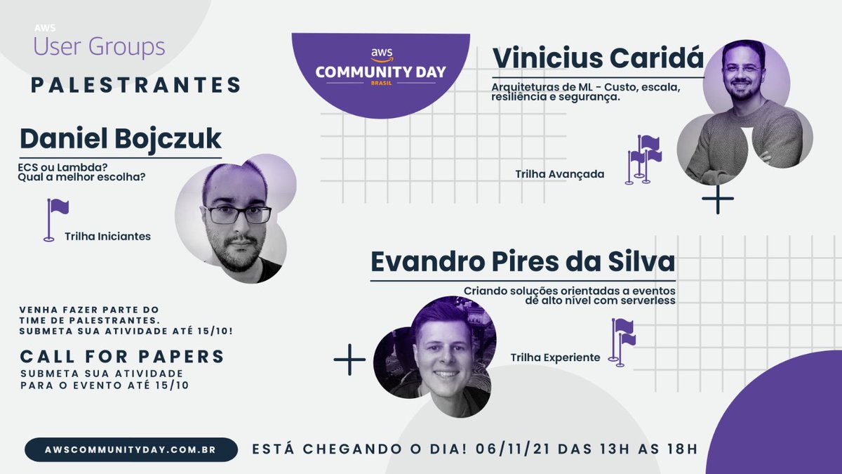 awsusergroupfln's tweet photo. Algumas palestras já saindo do forno para o AWS Community Day 2021
Vem garantir sua inscrição: 
https://t.co/e5I0EcicjE

As comunidades da #AWS estão a todo vapor para o evento ser um sucesso!
Já submeteu sua atividade para o Call4paper? Até 15/10, não perca!!
#awscommunityday https://t.co/opsOG8CWhP