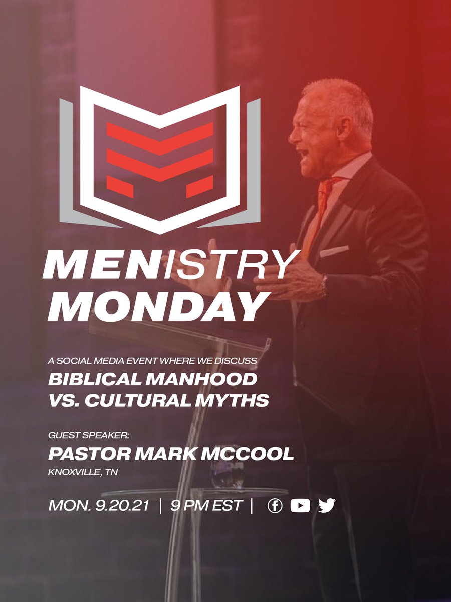 MenistryALJC's tweet photo. Join us on 9.20.21 for Menistry Monday! We will be discussing cultural myths about the man and the biblical definition of manhood. Our guest speaker will be Pastor Mark McCool from @facknoxville. You don’t want to miss this! #menistry #aljcmenistry #manhood #fatherhood https://t.co/pjBefWeYVQ