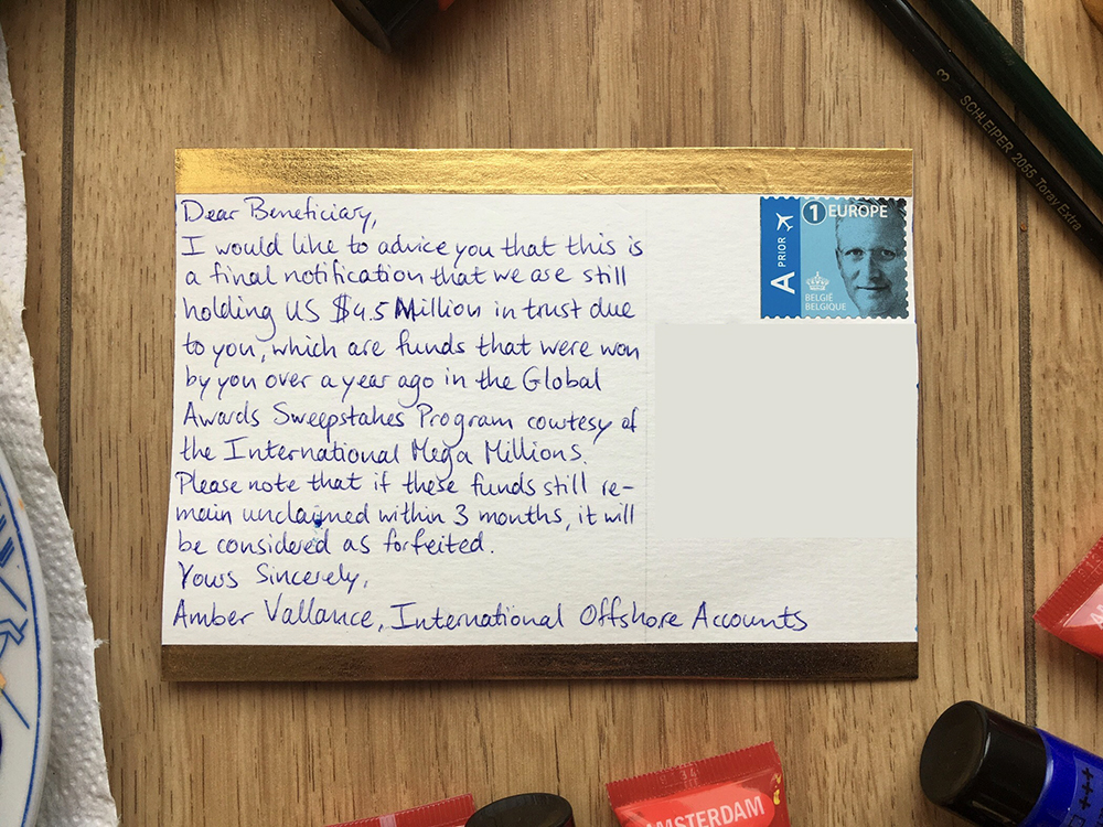 ArtofAmber's tweet photo. A friend asked for a birthday card, but you don't always get what you ask for. #mailart #acrylicpainting #acrylverf #art #spamfood #postcard #postcardart #artwork #painting #snailmail #tinypainting https://t.co/mCrl6pfNmF