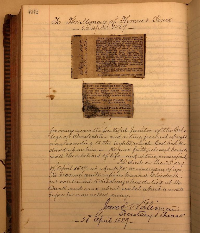 CofCSpecColl's tweet image. Read the newest blog post from the Center for the Study of Slavery in Charleston by our own Mary Jo Fairchild as she works to solve the archival mystery of Tom Peace, a Black man whose name appears in the College&apos;s records throughout the 19th century: bit.ly/3hvRQya.