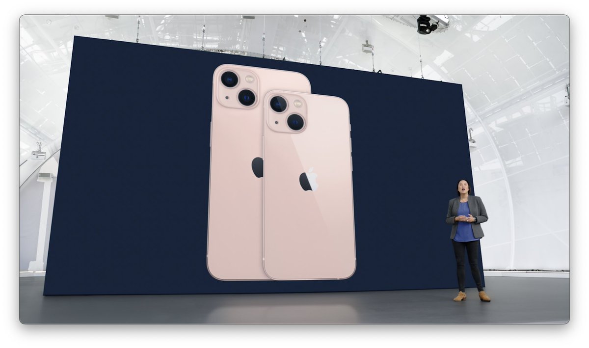 iPhone 13 และ iPhone 13 mini 

- มีให้เลือก 5 สี : ชมพู , ฟ้า , ดำ​, สตาร์ไลท์ , แดง
- ติ่งหน้าจอ ขอบดำ Face ID เล็กลงกว่าเดิม
- ยังมี 2 ขนาด คือ iPhone 13 และ iPhone 13 mini 
- จอสว่างขึ้นกว่าเดิม ที่ 800 nits และ HDR พีค 1,200 nits
- ชิพใหม่ Apple A15 Bionic

#AppleEvent