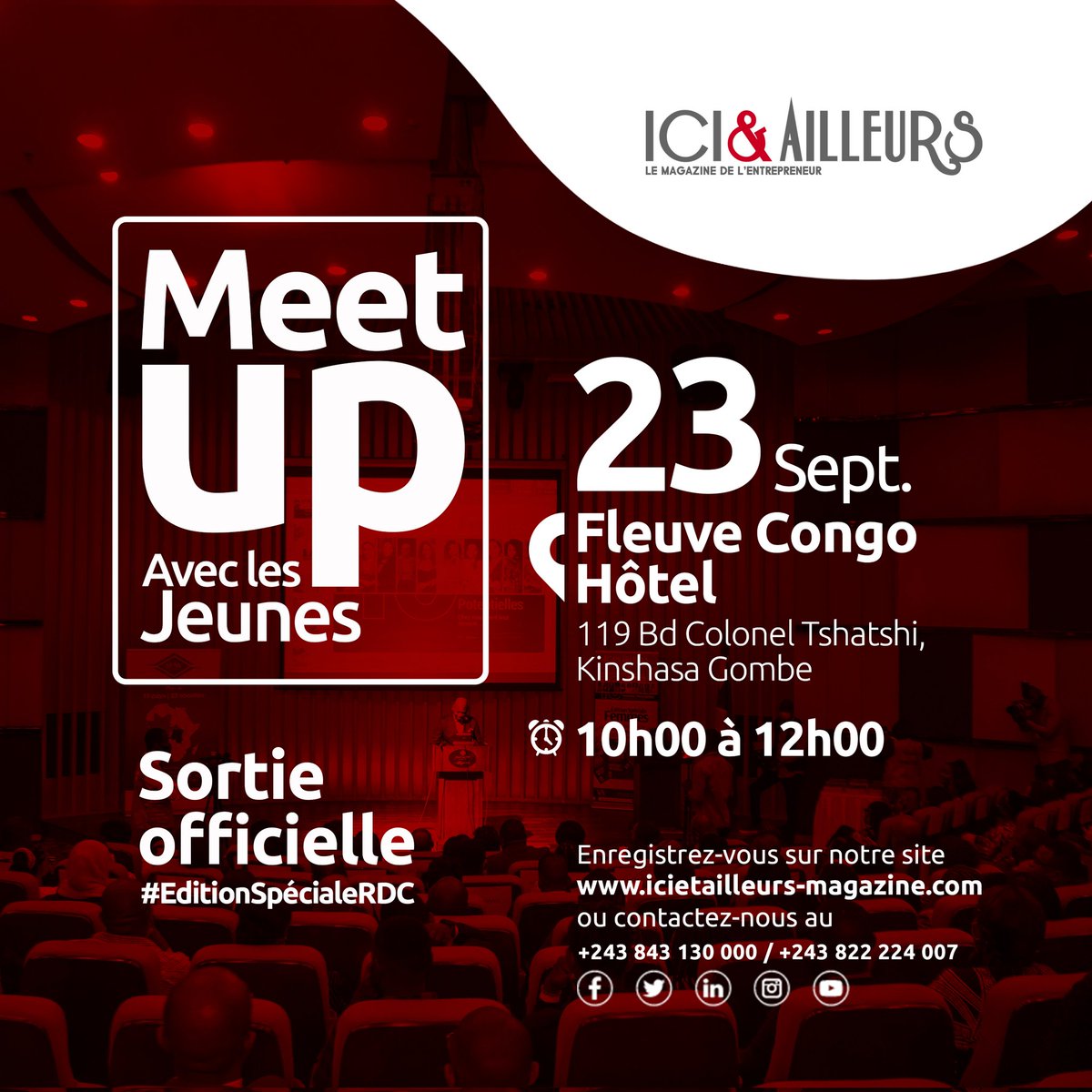 congo_event's tweet photo. À l'occasion de la sortie officielle de l'Edition Spéciale RDC nous vous convions à  participer à un Meet-up avec les jeunes le 23 septembre 2021 au  de 10h00-12h00
Pour participer,enregistrez-vous sur le lien
https://t.co/wOFUpuBmqP  par Whatsap au +243 822224007 https://t.co/Rycb7CO02F