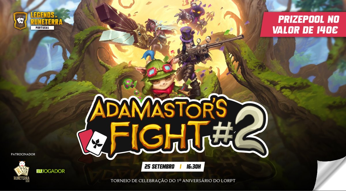 RuneterraPT's tweet image. Ao fim de 1 ano de comunidade, criamos novamente o grande evento Adamastor's Fight para celebrar o que atingimos neste último ano! 🇵🇹

Contém +140€ em prémios com entrada grátis, aberto a todos portugueses e residentes em Portugal!

Link ⤵︎
       bit.ly/3htVFE0