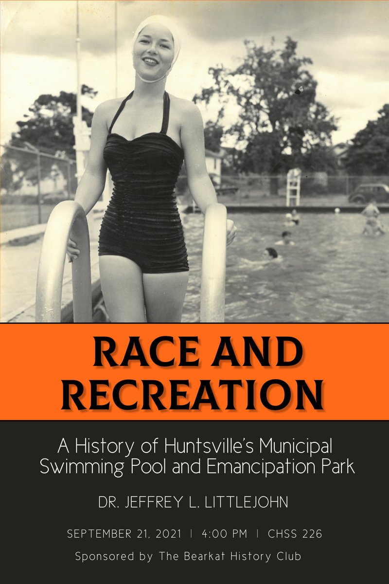 ClubBearkat's tweet image. Join the Bearkat History Club on Tuesday, September 21, for Dr. Jeffrey L. Littlejohn's presentation on Huntsville's Municipal Swimming Pool and Emancipation Park. We'll be meeting at 4:00 PM in CHSS 226. We hope to see you there! #SHSU #Bearkats #SHSUBearkats