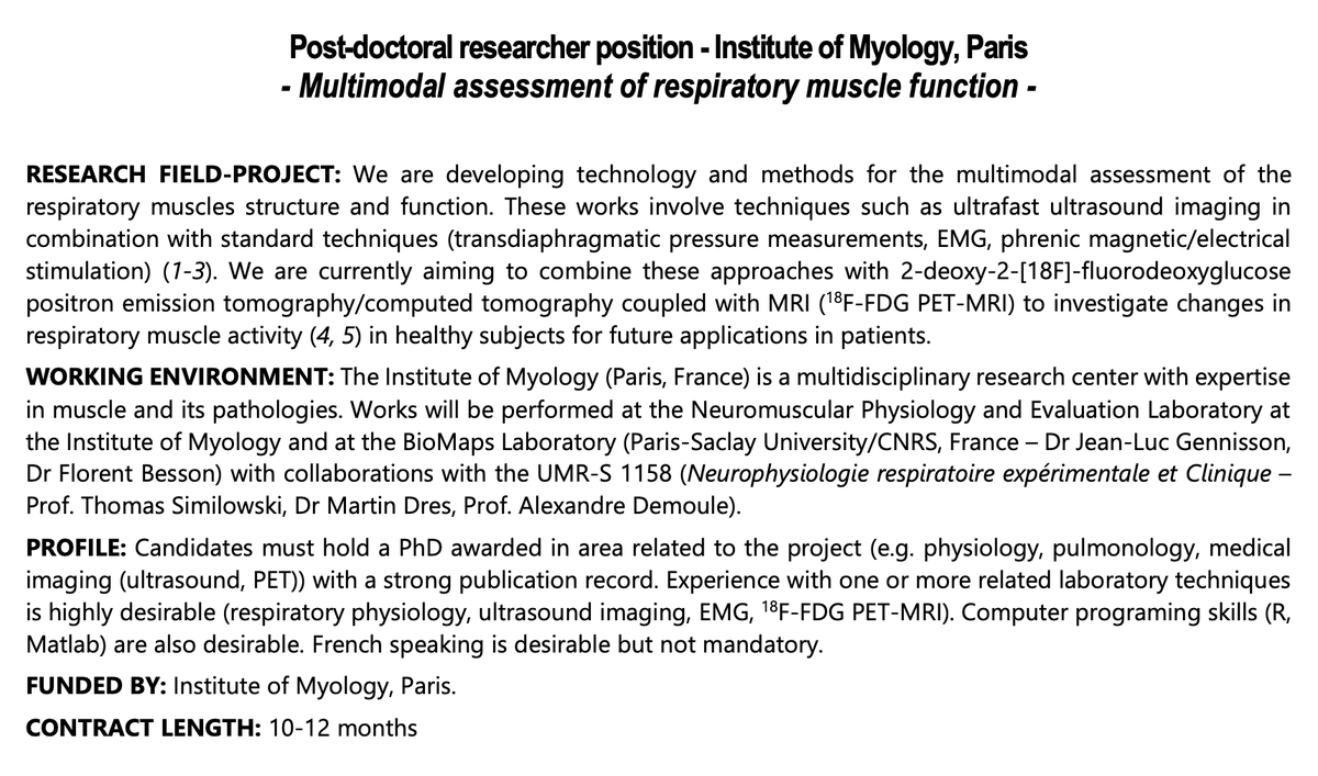 SocPhysBioInt's tweet photo. 📢 post-doctorate position available at the @Inst_Myologie 
📢 poste de chercheur post-doctoral à l'@Inst_Myologie 
Plus d'infos et contacts ci-dessous 👇 https://t.co/hmPri2VCKQ