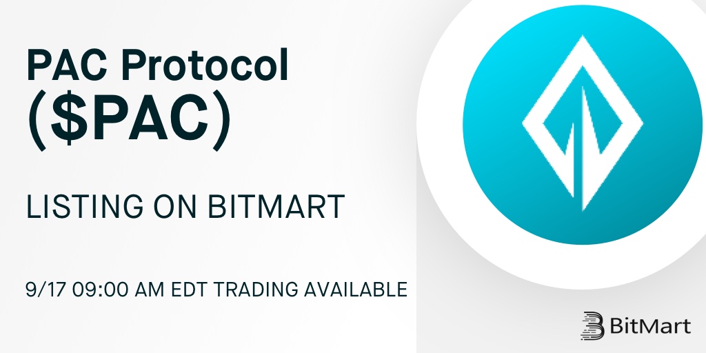 🔔 BitMart will list PAC Protocol ($PAC) <a href="/PACcoinOfficial/">PACcoin</a> on September 17! 

💰 The $PAC/USDT trading pair will be available soon! 

👉 Details: support.bmx.fund/hc/en-us/artic…