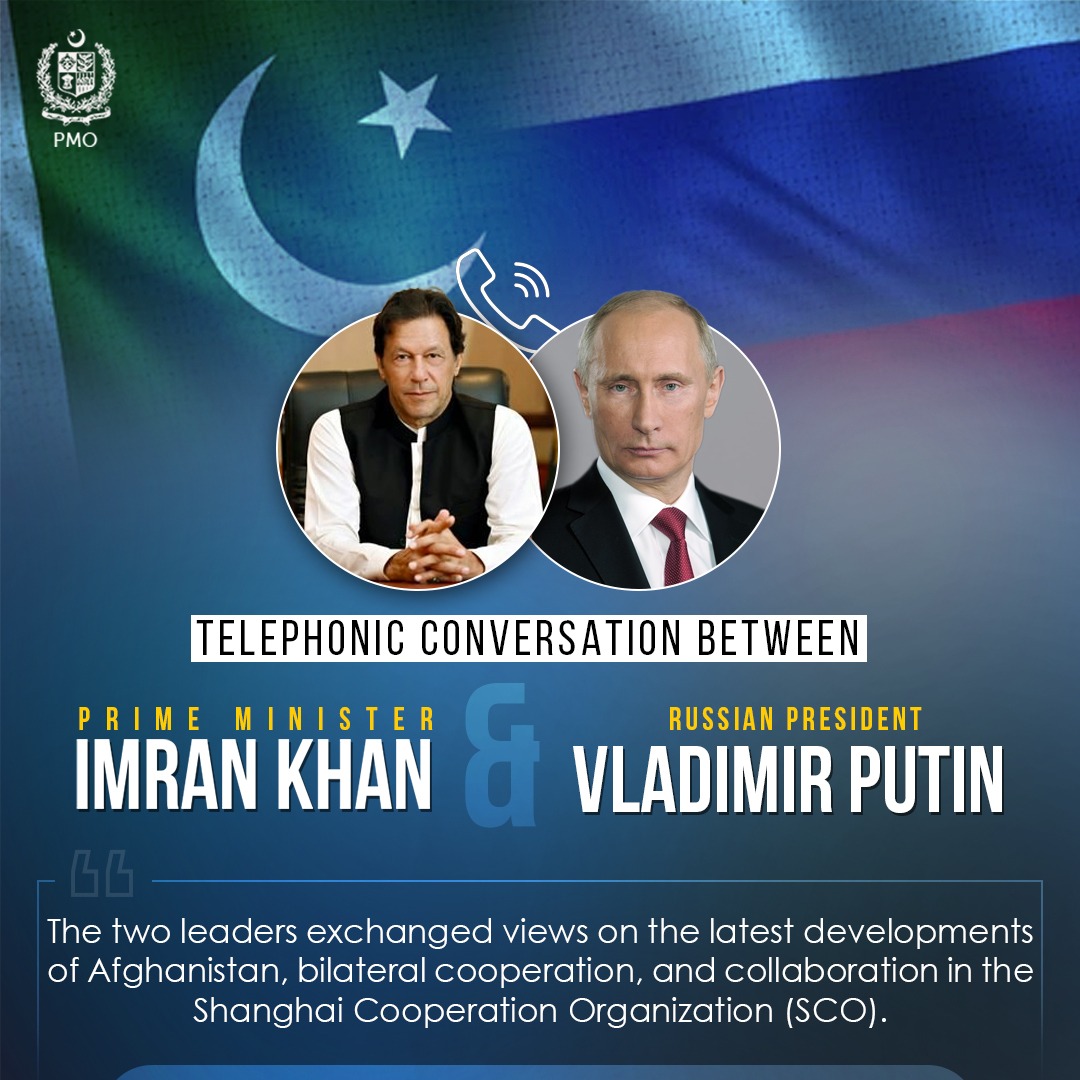 PakPMO's tweet image. Prime Minister @ImranKhanPTI🇵🇰 received a telephone call from Russian President Vladimir Putin (@KremlinRussia_E) 🇷🇺 today.