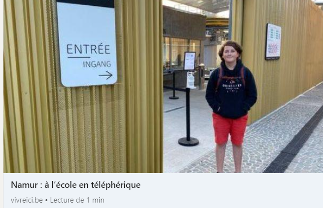 [ma ville durable]

A @Namur depuis 6mois le "#téléphérique" est la nouvelle attraction que l'on emprunte pour sa vue incroyable jusqu'en haut des remparts de la citadelle. Mais la #liaisondouce qui relie le centre-ville n'est pas réservée aux touristes 👉 bit.ly/3k7Fe1B