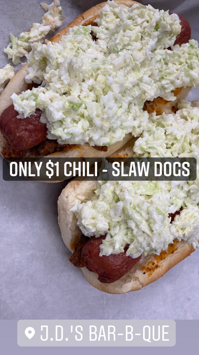 Today’s the Day !! 
$1.00 North Carolina Style Chili-Slaw Dogs ! 🌭
*DISCLOSURE: FORK AND KNIFE REQUIRED. 🍴
Seriously People, $1 !!