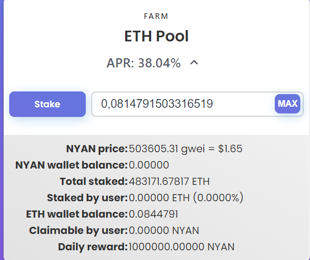 ArbiFarm's tweet photo. 484 000 $ETH are currently farming on Nyan at 38% APR without RugDoc Review while 520 $ETH are farming at 220% APR on ArbiFarm with the best score on RugDoc Review.

Who are the smarter? 🤔

$AFARM $NYAN #arbinyan #Arbitrum https://t.co/kZEOoBQiYL