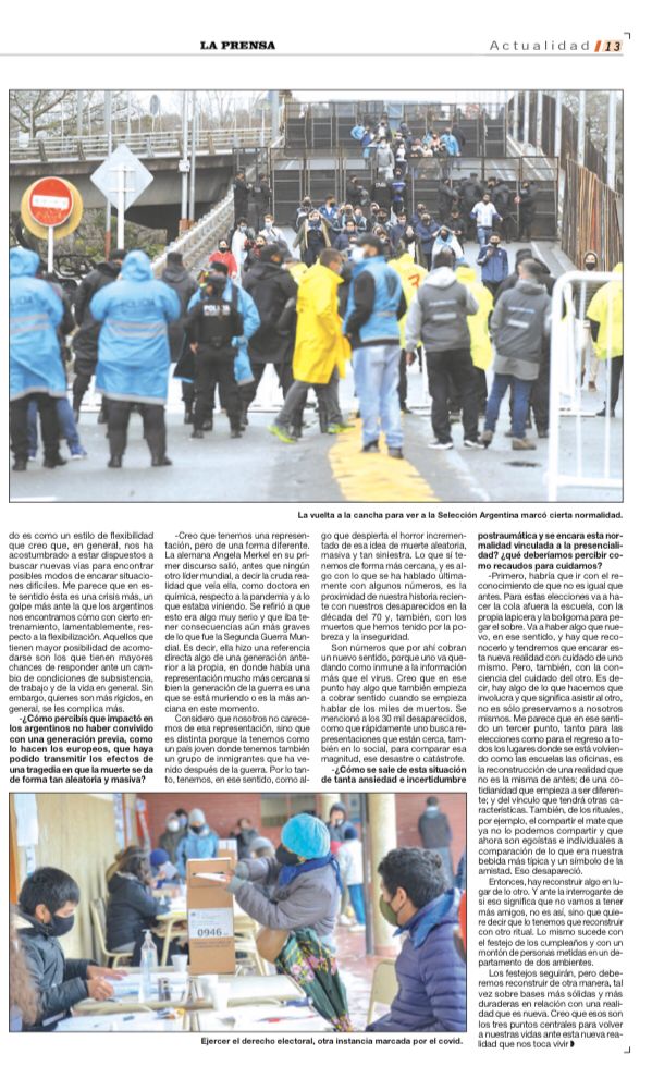 LauraOrsi1's tweet photo. Interesante !.El desafío de volver a una nueva normalidad por @jorgecatelli @apasocial en la @LaPrensaAr https://t.co/DAkj6KVnzI