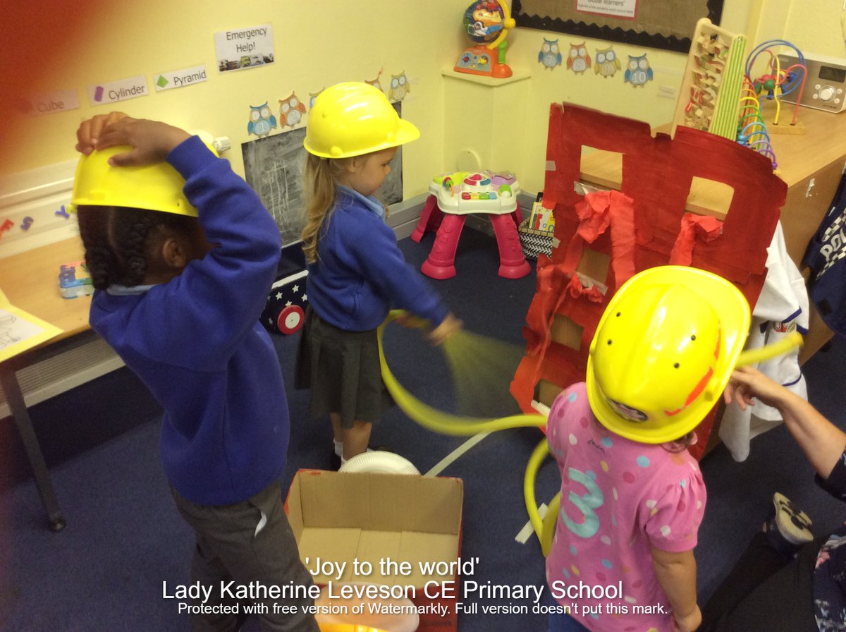 Care and Play children showing 'joy in learning', whilst pretending to be firefighters as part of our 'People Who Help Us' topic #EYFS #firefighters #Creative #imagination