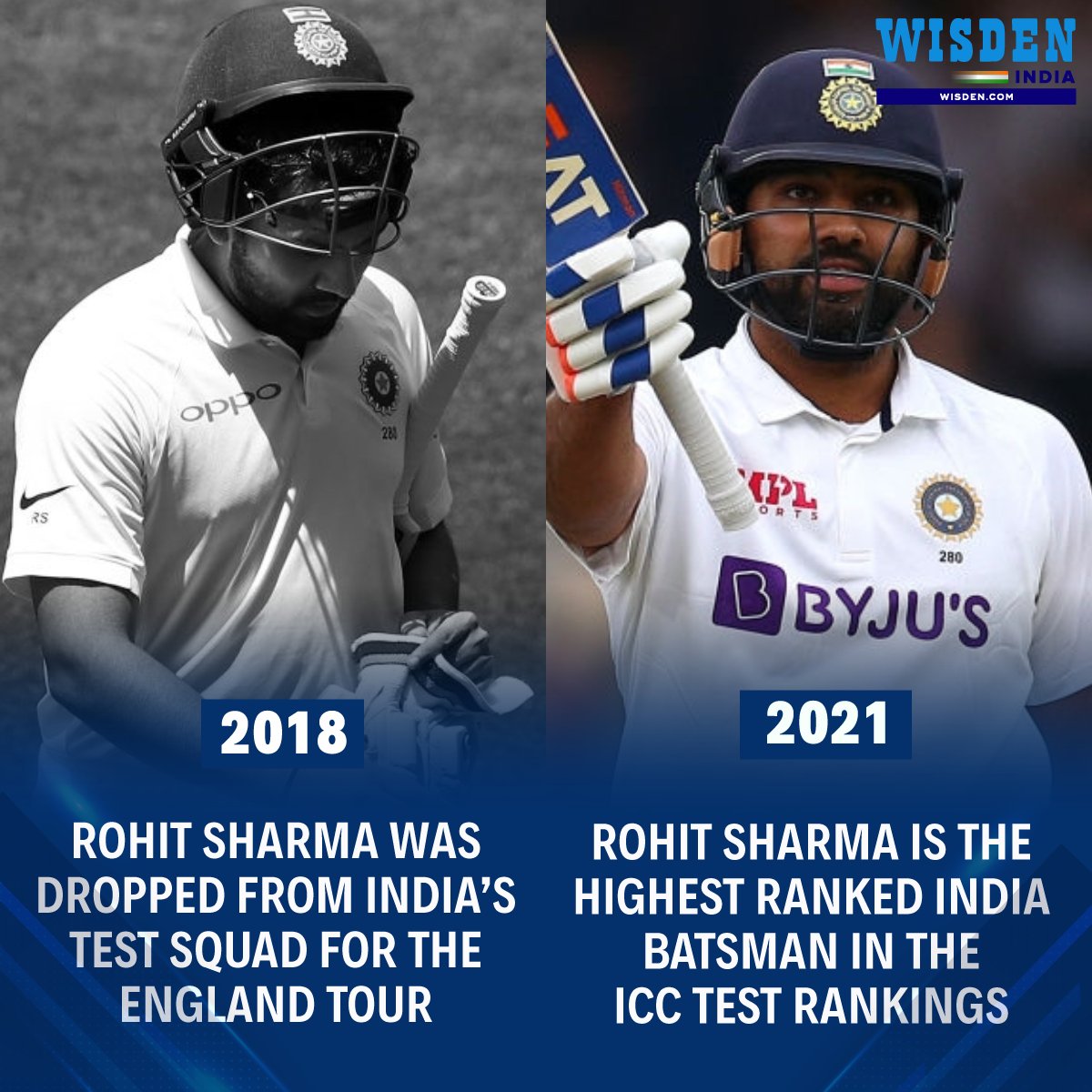 WisdenIndia's tweet image. After being dropped from the England Test tour in 2018, Rohit Sharma had tweeted: The sun will rise again.

Since then, he has scored 1568 runs @ 56, and it&apos;s fair to say his determination has paid off.🔥👏

#RohitSharma #ENGvIND