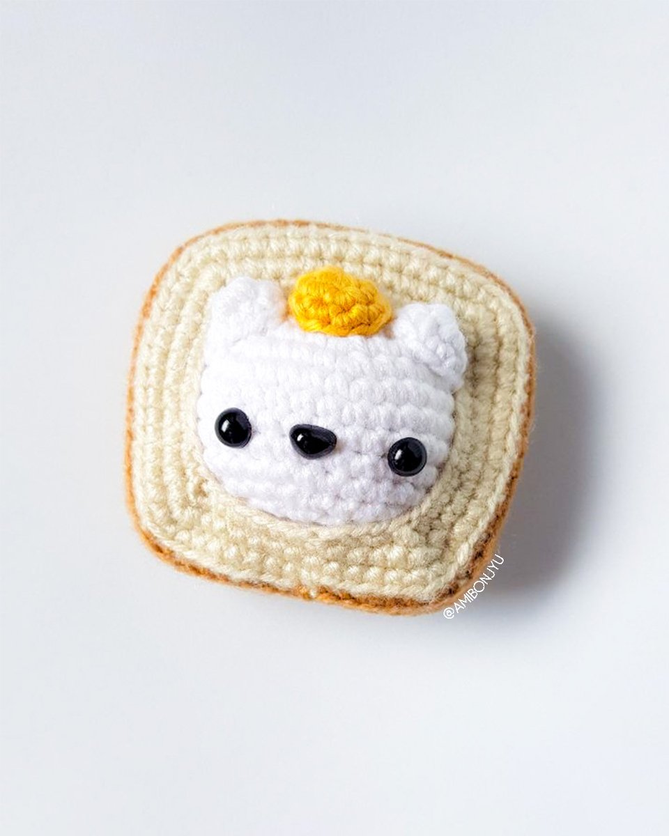 I was inspired by photos of cats wearing bread on their heads #crochet #bread #cat