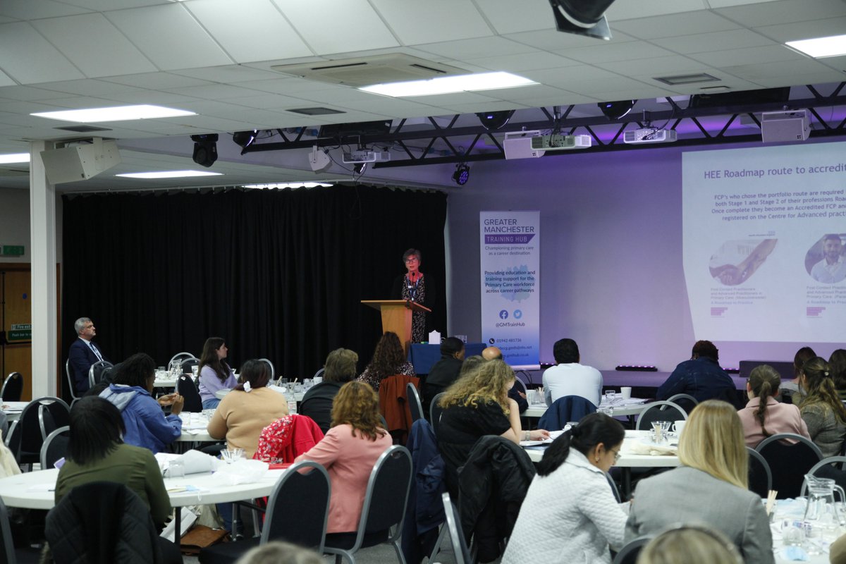 Our penultimate speaker of the day is @bxphysio another of GMTH's clinical educators.  Today Judith is discussing FCPs and ACPs and the Roadmap to Advanced Practice