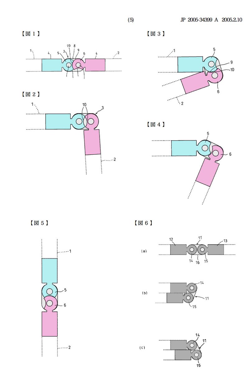 「タカラ2003年特許出願の人形の肘・膝をキレイに曲げられる二重関節構造
図6は従」|ジザイトイズのイラスト