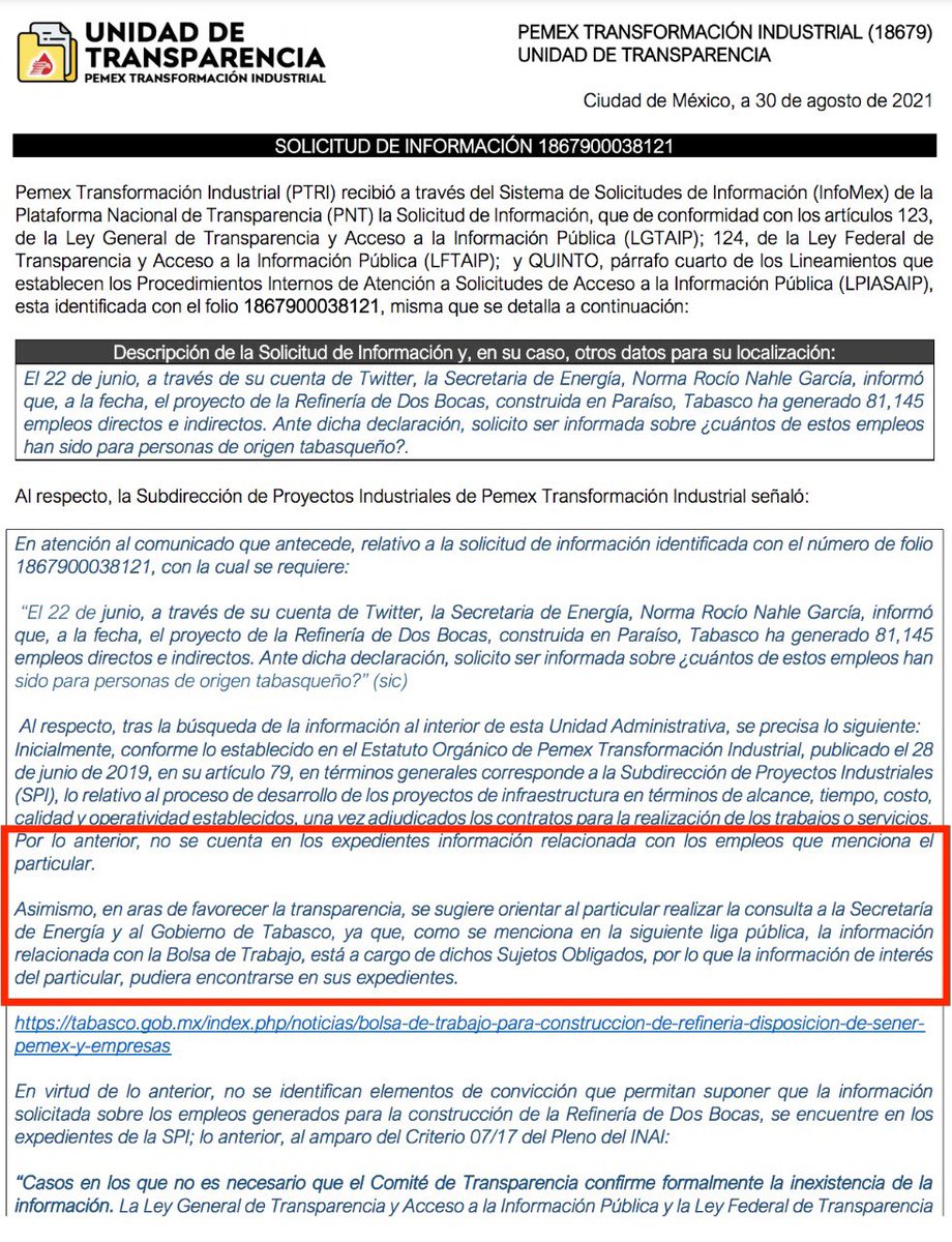 PerezSoraya's tweet photo. 🚨Nuevamente #TransparenciaColorChapopote en Dos Bocas

@Pemex y @SENER_mx se pasan la bolita y nadie me puede decir cuantos empleos ha generado este proyecto para mis paisanos tabasqueños 😡

La apuesta de @lopezobrador_ para su tierra está fallando y merecemos una explicación‼️ https://t.co/SEg9KZpdb4