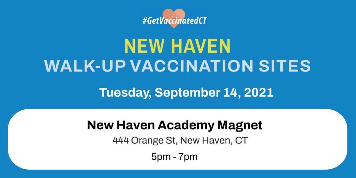 GetVaccinatedCT's tweet photo. Busy during the day? New Haven Academy Magnet is hosting a vaccine clinic from 5-7 PM today! Head there after work and #GetVaccinatedCT!
📍444 Orange St, New Haven https://t.co/tW8gIBKVzP