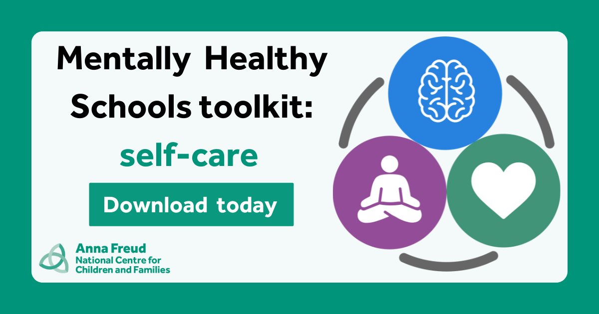 annafreuduk's tweet photo. Self-care is an important skill that education settings can nurture and develop in their students and staff. Download #MentallyHealthySchools’ new #selfcare toolkit now👉https://t.co/fw5cetty32 https://t.co/GRL845pU06