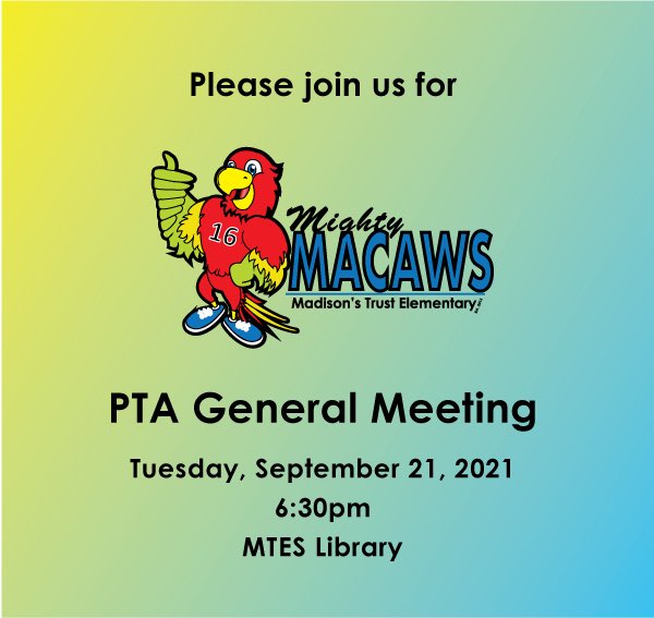 Please join us for our 1st PTA General Meeting. Topics discussed will include audits/budget vote, fundraising, events. Math and Science Olympiad presentation. Raffle prizes. Masks required.  Please RSVP by accessing the google form: docs.google.com/forms/d/e/1FAI…