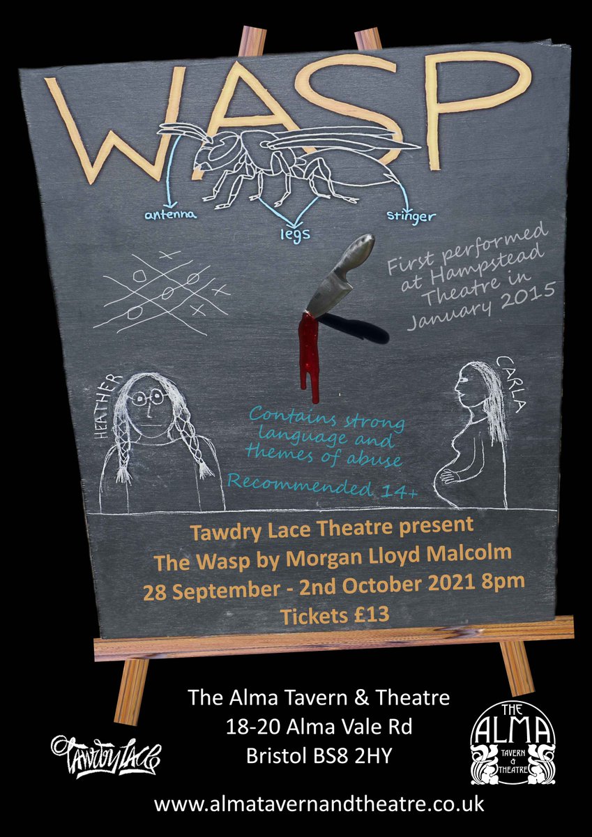 TawdryLace's tweet photo. The opening night of "The Wasp" by Morgan Lloyd Malcolm is two weeks away!  We are delighted to be returning to the @AlmaBristol with this psychological thriller.
Tues 28th Sept - Sat 2nd Oct at 8pm; tickets are £13 and available from https://t.co/WCVxnRdkwS
#theatre #bristol https://t.co/XC5ZWo9UQ4