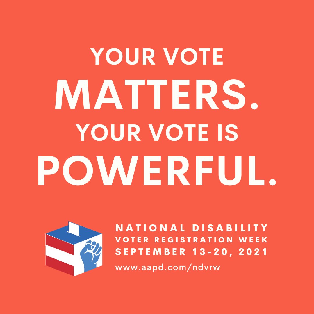 This week is also National Disability Voter Registration Week.  

Your vote matters and your vote is powerful! Use YOUR power by registering to vote or updating your registration at weall.vote/revup #NDVRW #DisabilityVote #CripTheVote
