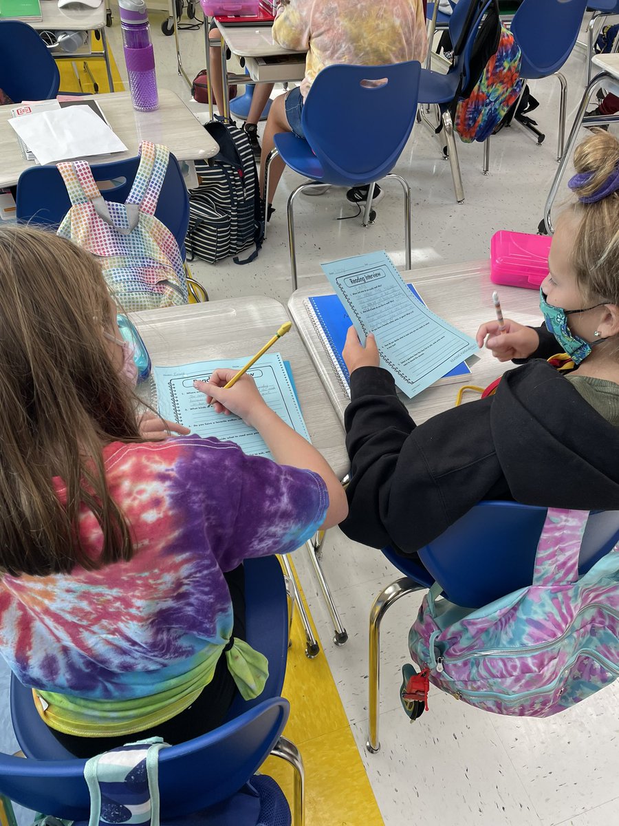 Today we interviewed each other to discover and share our own reading identities! 📚<a href="/CMSmtolive/">CMS Elementary School</a> @MathWithMrsM <a href="/KatVizzone/">Kat Vizzone</a> <a href="/MrsDino2/">Mrs. Dino</a>