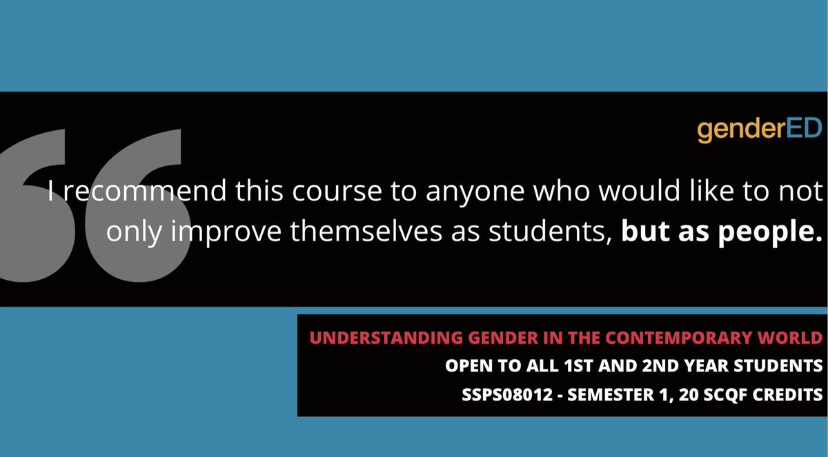 Our course Understanding Gender in the Contemporary World, open to all 1st and 2nd year students with no prerequisites, has been a hit with previous students, who have improved themselves both as students and as people. Learn more at bit.ly/2WatpyH.