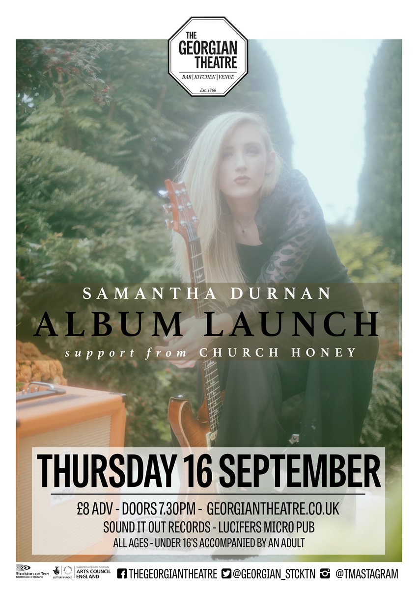 The Georgian Theatre (@georgian_stcktn) on Twitter photo THIS THURSDAY... <a href="/SamanthaDurnan/">Samantha Durnan</a>'s album release show!!!
'Flickering The Wild Mind’s loud guitars, heavy riffs and centred pop punk melodies make this an album that firmly sits in the foreground.' - NARC Magazine
Support @churchoney & <a href="/WeTibetans/">We Tibetans</a>.
Tix: bit.ly/3u16kJN THIS THURSDAY... <a href="/SamanthaDurnan/">Samantha Durnan</a>'s album release show!!!
'Flickering The Wild Mind’s loud guitars, heavy riffs and centred pop punk melodies make this an album that firmly sits in the foreground.' - NARC Magazine
Support @churchoney & <a href="/WeTibetans/">We Tibetans</a>.
Tix: bit.ly/3u16kJN