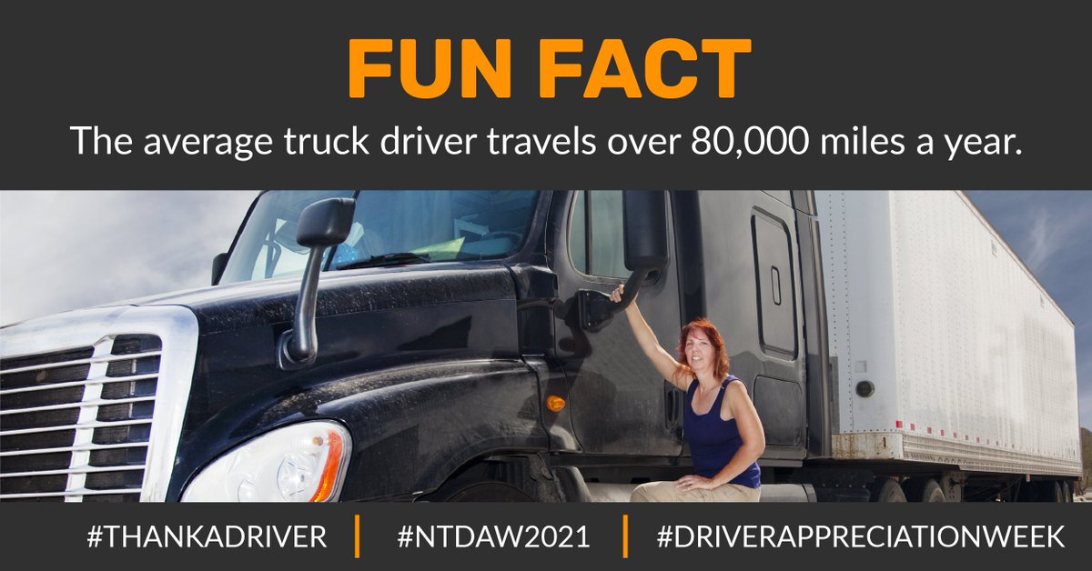 FUN FACT:

The average long-distance driver can drive over 80,000 miles per year – some estimates reach over 125,000 miles a year!

That doesn't even include their commute to the lot...

How many miles do you think you drive a year?

#driverappreciationweek #thankadriver