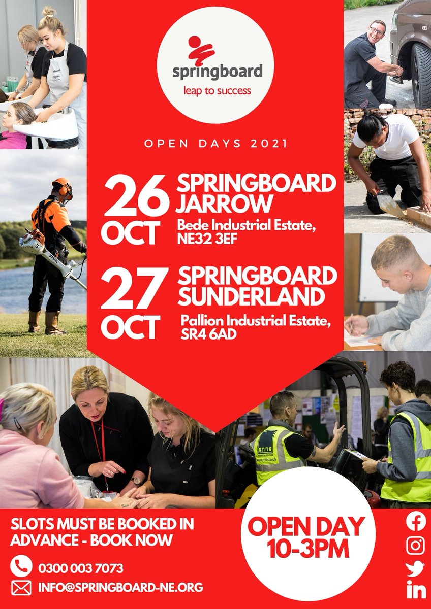 Springboard_NE's tweet image. 📣 Upcoming Open Days! 📣
Springboard has some upcoming open days planned this October

Jarrow Open Day 👉 Tuesday 26th October 2021
Sunderland Open Day 👉 Wednesday 27th October 2021

10-3 pm

Sign up today: lmahan@springboard-ne.org