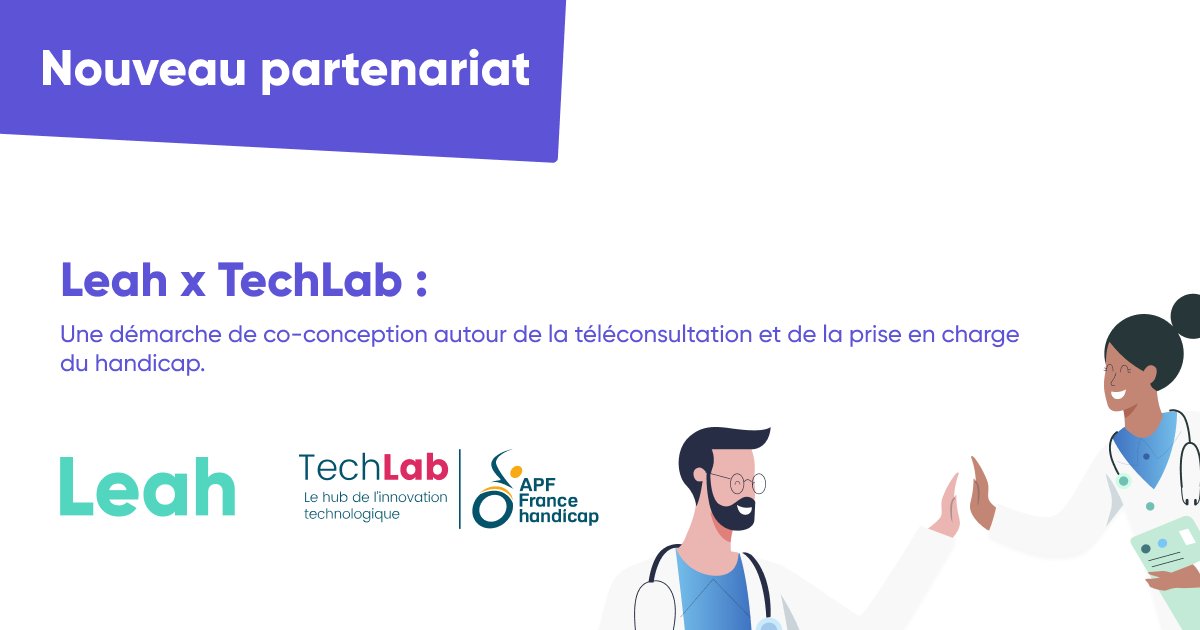 La téléconsultation par Leah.care (@leah_app) on Twitter photo 🤝 Les équipes de Leah sont ravies de vous annoncer leur partenariat avec le <a href="/TechLab_APF/">TechLab – Le hub de l’innovation technologique</a> !
🧐 L’objectif : concevoir un produit et un accompagnement adéquats, en s’appuyant à la fois sur l’expérience de professionnels d'<a href="/apfhandicap/">APF France handicap</a> et des usagers.
#esanté #Handicap 🤝 Les équipes de Leah sont ravies de vous annoncer leur partenariat avec le <a href="/TechLab_APF/">TechLab – Le hub de l’innovation technologique</a> !
🧐 L’objectif : concevoir un produit et un accompagnement adéquats, en s’appuyant à la fois sur l’expérience de professionnels d'<a href="/apfhandicap/">APF France handicap</a> et des usagers.
#esanté #Handicap