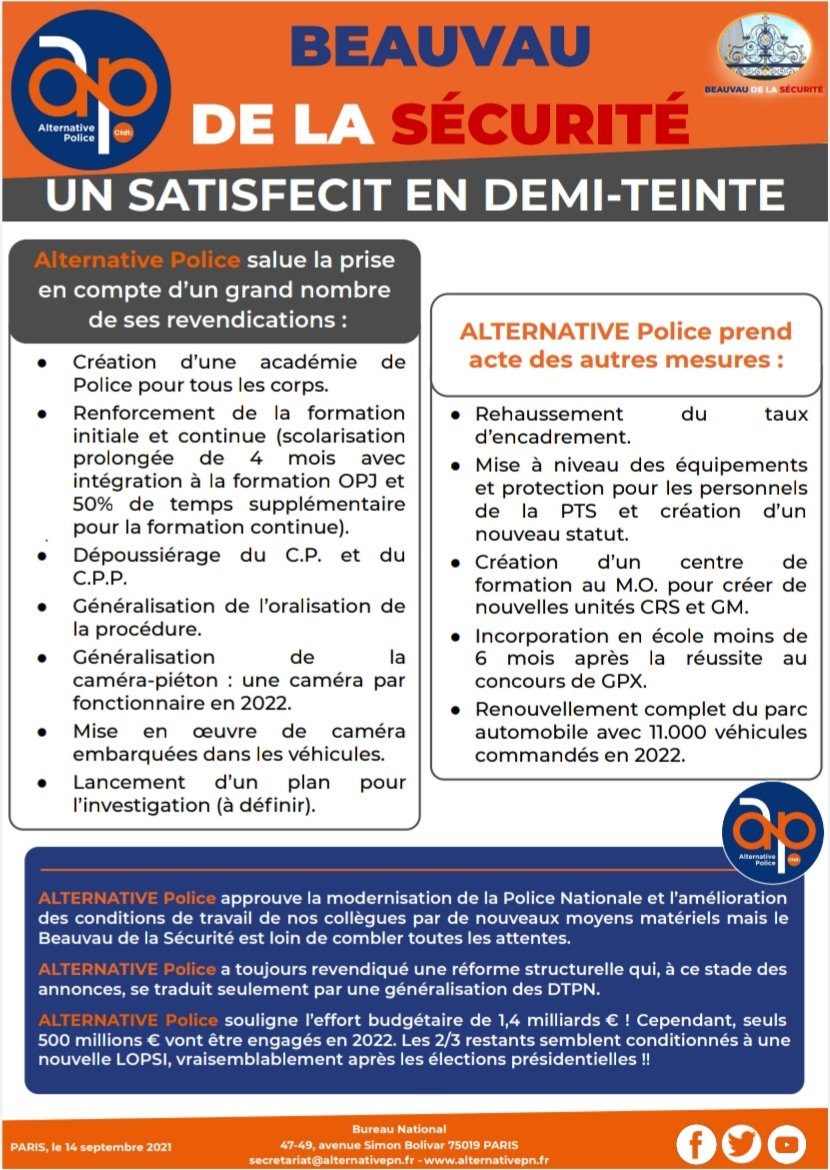 Alternative_PN's tweet image. #BeauvauDeLaSecurite 

Un satisfecit en demi-teinte pour @Alternative_PN 

@Interieur_Gouv 
@PoliceNationale