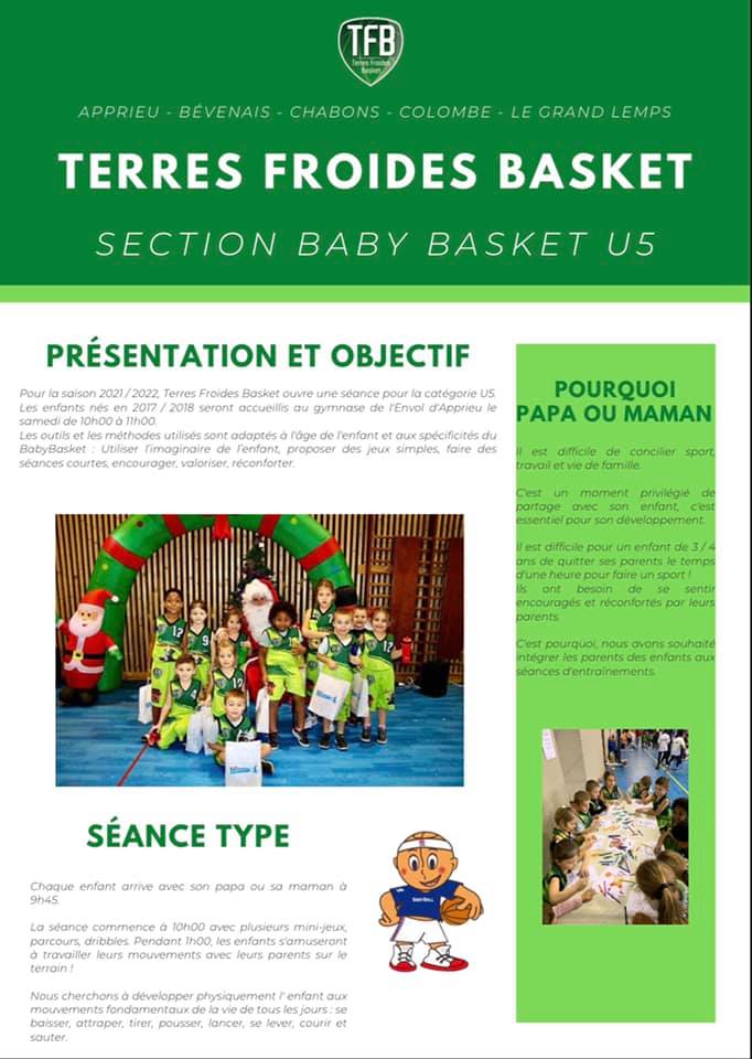 - 
Pour la saison 2021 / 2022, nous ouvrons une séance pour la catégorie U5 (enfants nés en 2017 / 2018) au gymnase de l'Envol à Apprieu le samedi de 10h30 à 11h30Chaque enfant vient avec son papa ou sa maman pour une séance de mini jeux, parcours et dribbles. Venez - ...