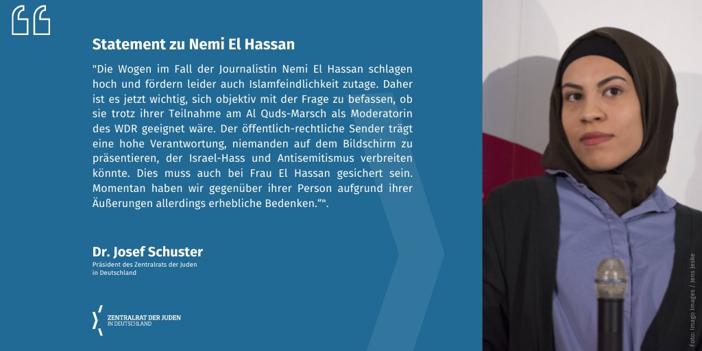 Statement von Zentralratspräsident Dr. Josef Schuster zu #Nemi_El_Hassan #WDR