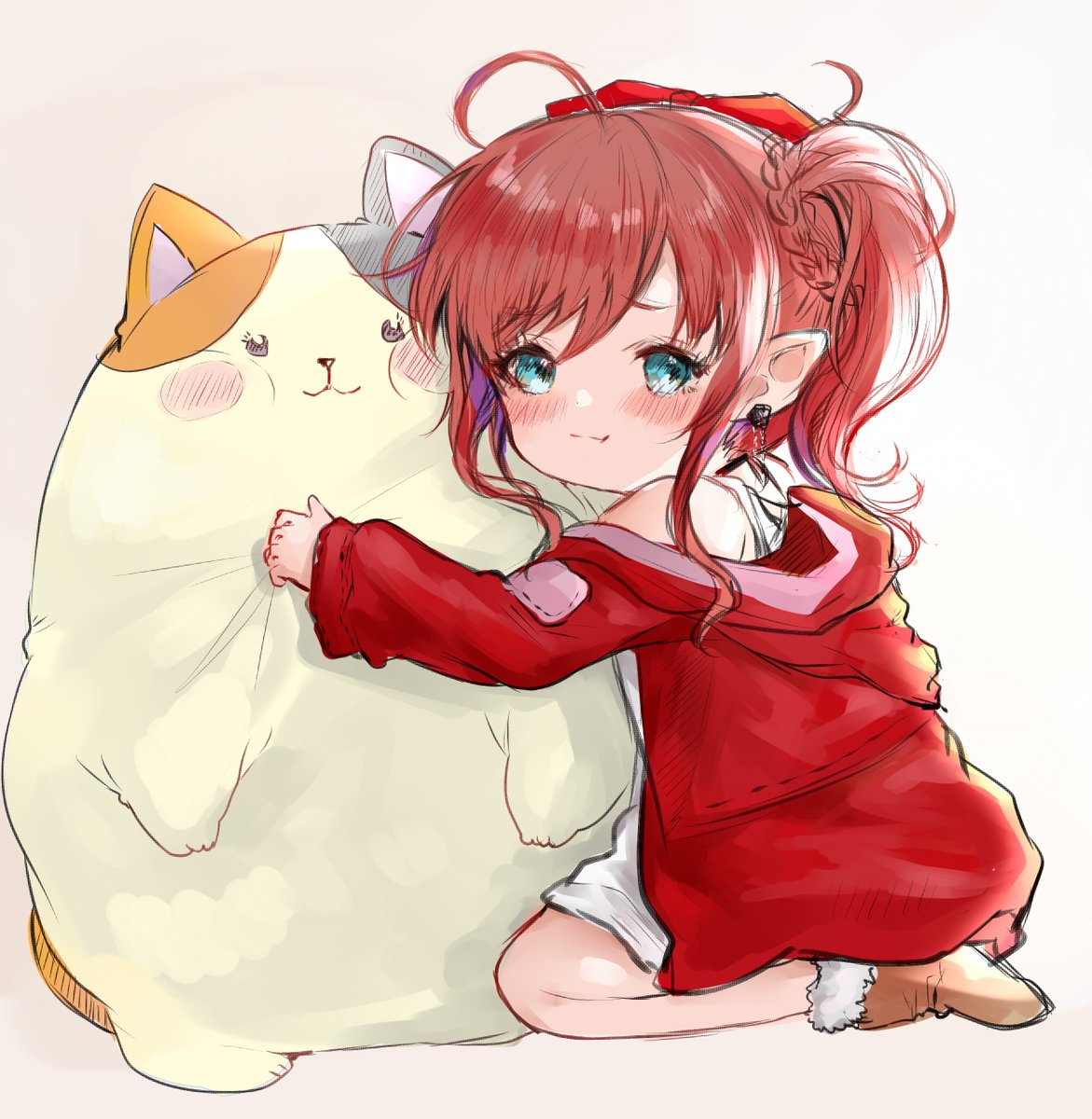 1girl lalafell jacket pointy ears red jacket solo red hair  illustration images