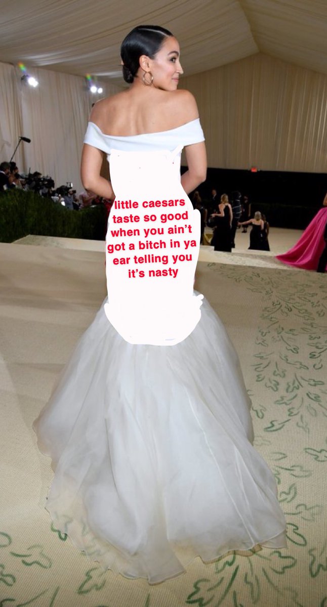 humidfluid's tweet photo. wow AOC with the important message at the met gala https://t.co/YDuGwKqdQ2
