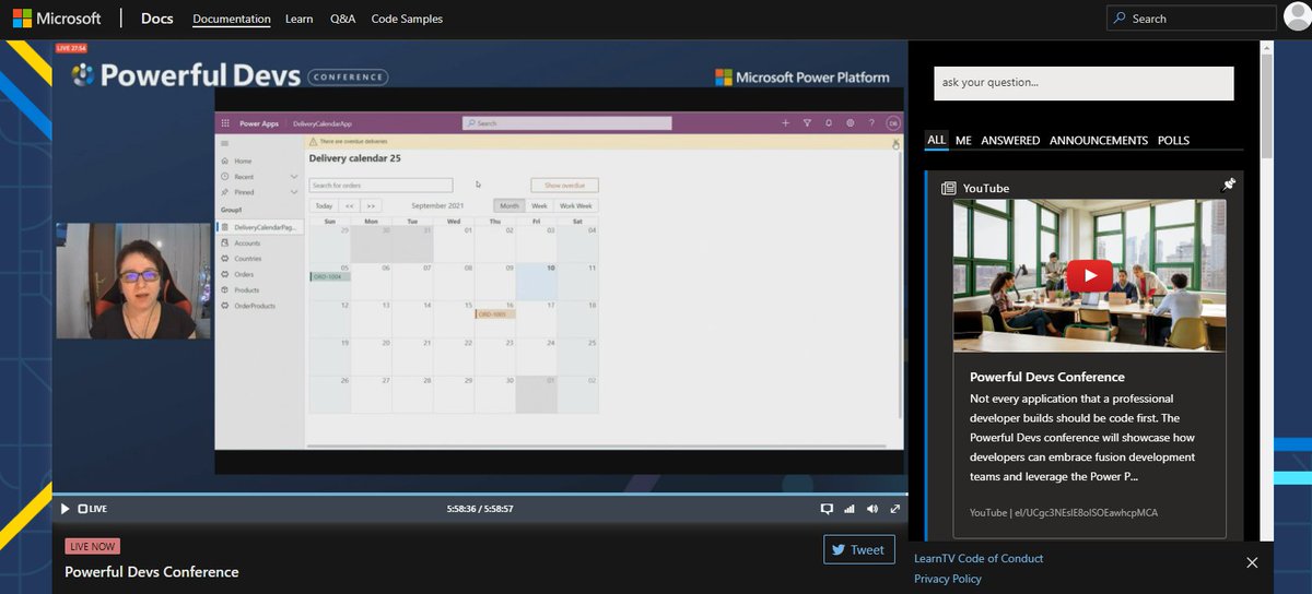aprildunnam's tweet image. We are LIVE on @LearnTV now too! Watch on LearnTV, the #PowerPlatform YouTube & the #MicrosoftDeveloper YouTube. Share you thoughts and questions in any of these platforms chat and use #PowerfulDevsConf to share your thoughts here on Twitter! Watching @DianaBirkelbach demo PCF🙌