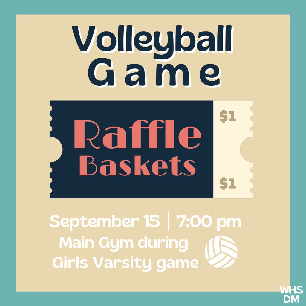 Tomorrow afternoon at 7:00 pm there will be a basket raffle during the girls JV and varsity volleyball games!!

Tickets can be purchased for only ONE  DOLLAR to enter into the raffle! Seven awesome baskets will be given away that night, you don’t want to miss it!!