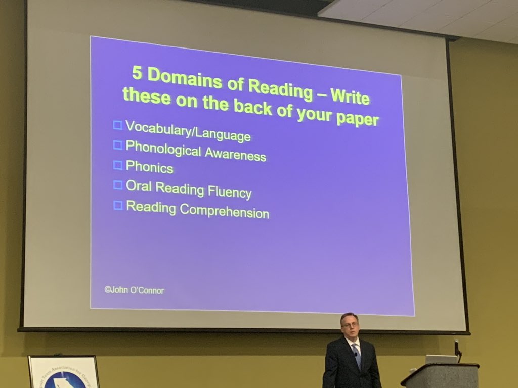 GaSSTAGE's tweet photo. Can ALL of your teachers & admin name & explain the 5 domains of reading? 👀
Can they explain it to parents? 😳
Dr. John O’Connor #SSTAGEFall https://t.co/HGjVEVx8UY